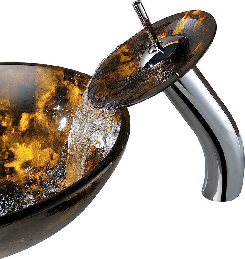 Anzzi Timbre Series Deco-Glass Vessel Sink in Kindled Amber with Matching Chrome Waterfall Faucet 12