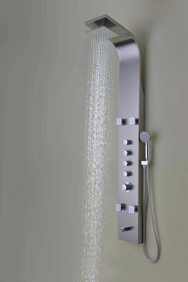 Anzzi Echo 63.5 in. 4-Jetted Full Body Shower Panel with Heavy Rain Shower and Spray Wand in Brushed Stainless Steel 12