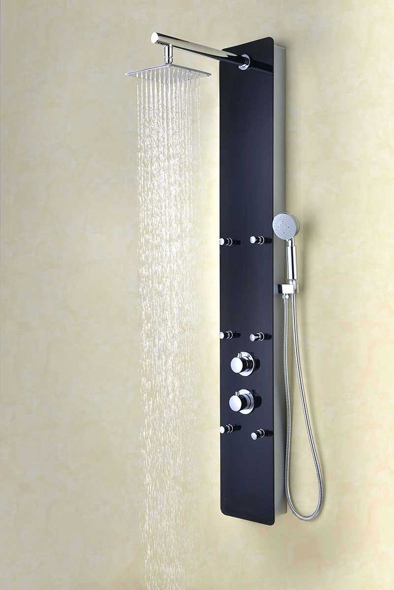 Anzzi Melody 59 in. 6-Jetted Full Body Shower Panel with Heavy Rain Shower and Spray Wand in Black Deco-Glass 11