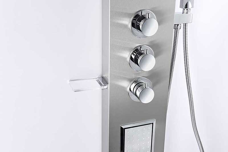 Anzzi FIELD Series 58 in. Full Body Shower Panel System with Heavy Rain Shower and Spray Wand in Brushed Steel 12