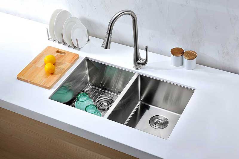 Anzzi VANGUARD Series 32 in. Under Mount 50/50 Dual Basin Handmade Stainless Steel Kitchen Sink 4