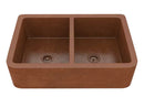 Anzzi Vilaasita Farmhouse Handmade Copper 33 in. 50/50 Double Bowl Kitchen Sink with Grape Vine Design in Hammered Antique Copper K-AZ248