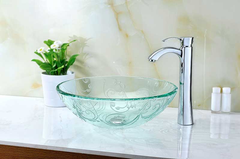 Anzzi Kolokiki Series Vessel Sink with Pop-Up Drain in Crystal Clear Floral S214 2