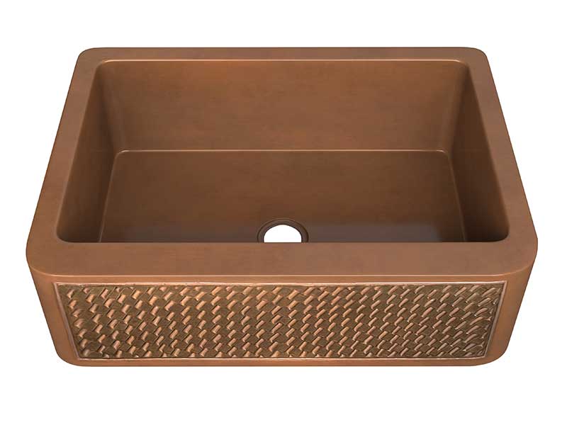 Anzzi Edessa Farmhouse Handmade Copper 30 in. 0-Hole Single Bowl Kitchen Sink with Weave Design Panel in Polished Antique Copper SK-016 7