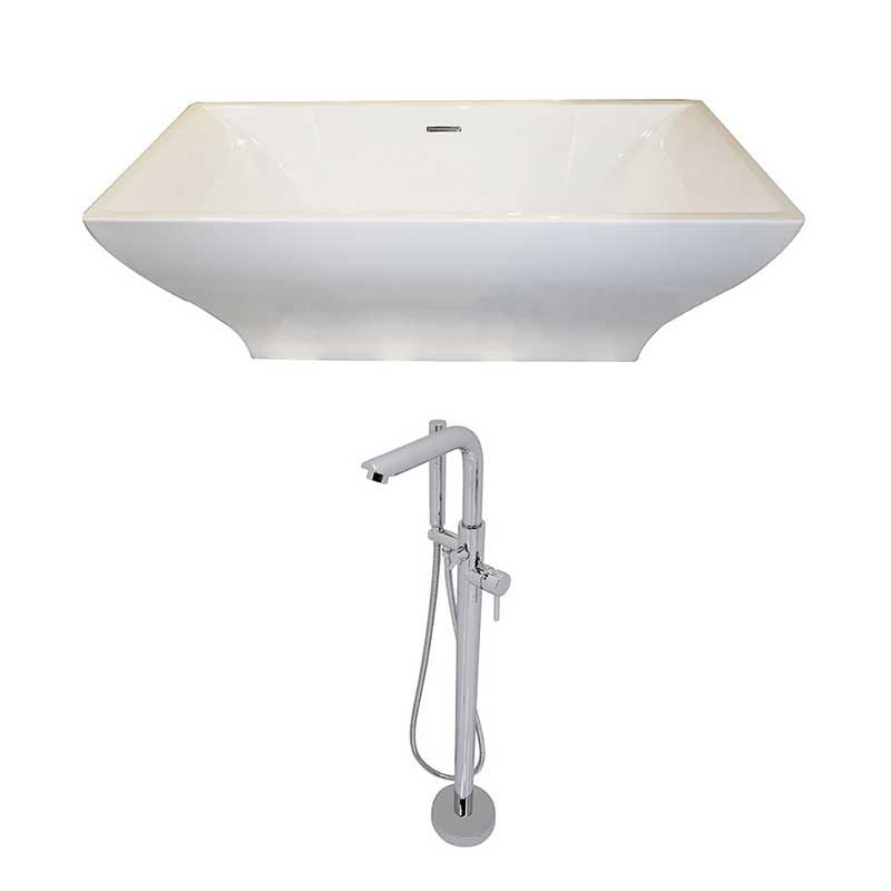 Anzzi Vision 5.9 ft. Acrylic Freestanding Non-Whirlpool Bathtub in White and Sens Series Faucet in Chrome