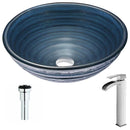 Anzzi Tempo Series Deco-Glass Vessel Sink in Coiled Blue with Key Faucet in Polished Chrome