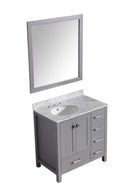 Anzzi Chateau 36 in. W x 22 in. D Vanity in Gray with Marble Vanity Top in Carrara White with White Basin and Mirror