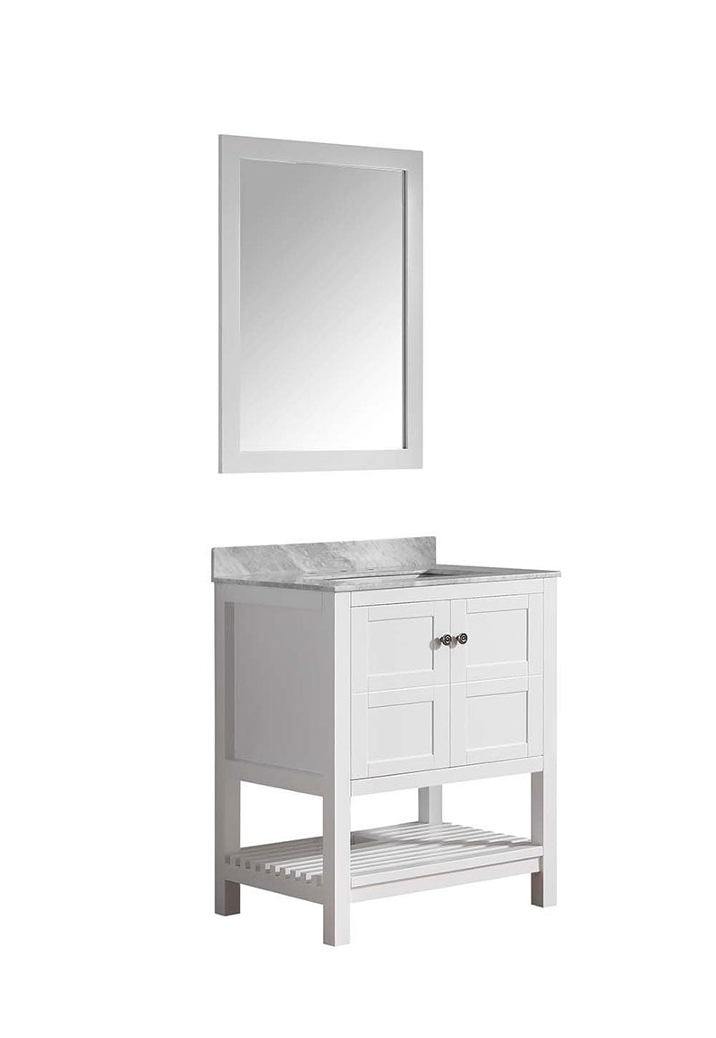 Anzzi Montaigne 30 in. W x 22 in. D Vanity in White with Marble Vanity Top in Carrara White with White Basin and Mirror 12