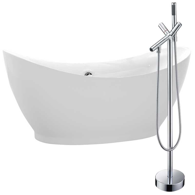 Anzzi Reginald 68 in. Acrylic Soaking Bathtub in White with Havasu Faucet in Polished Chrome FTAZ091-0042C