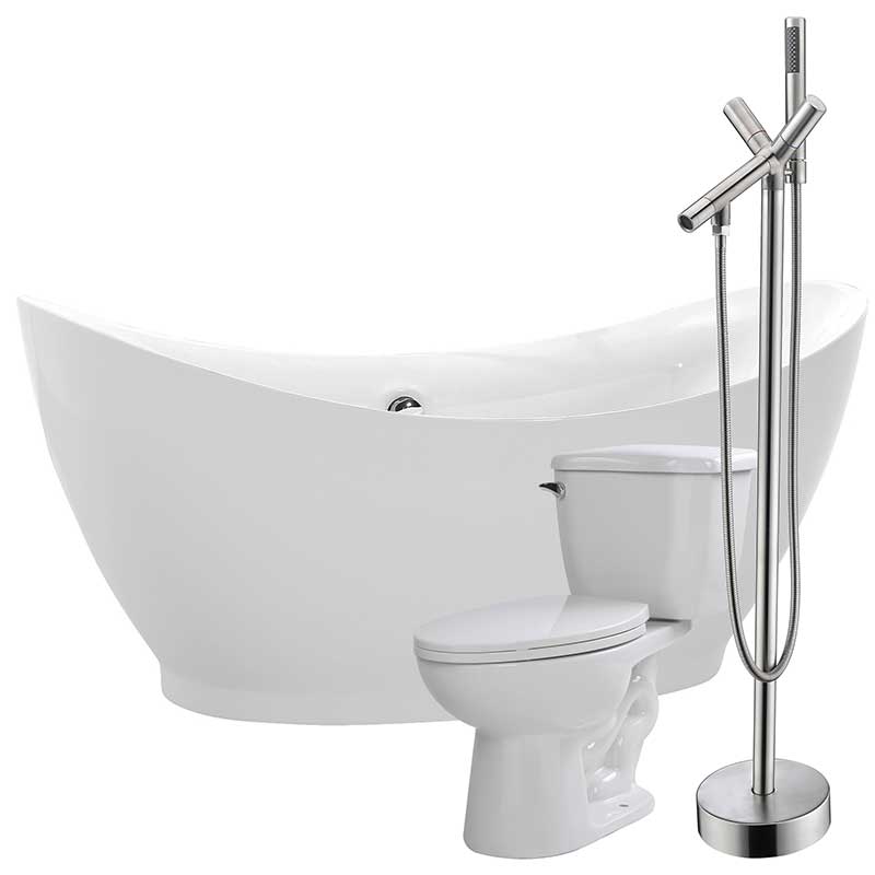 Anzzi Reginald 68 in. Acrylic Flatbottom Non-Whirlpool Bathtub with Havasu Faucet and Kame 1.28 GPF Toilet FTAZ091-42B-55