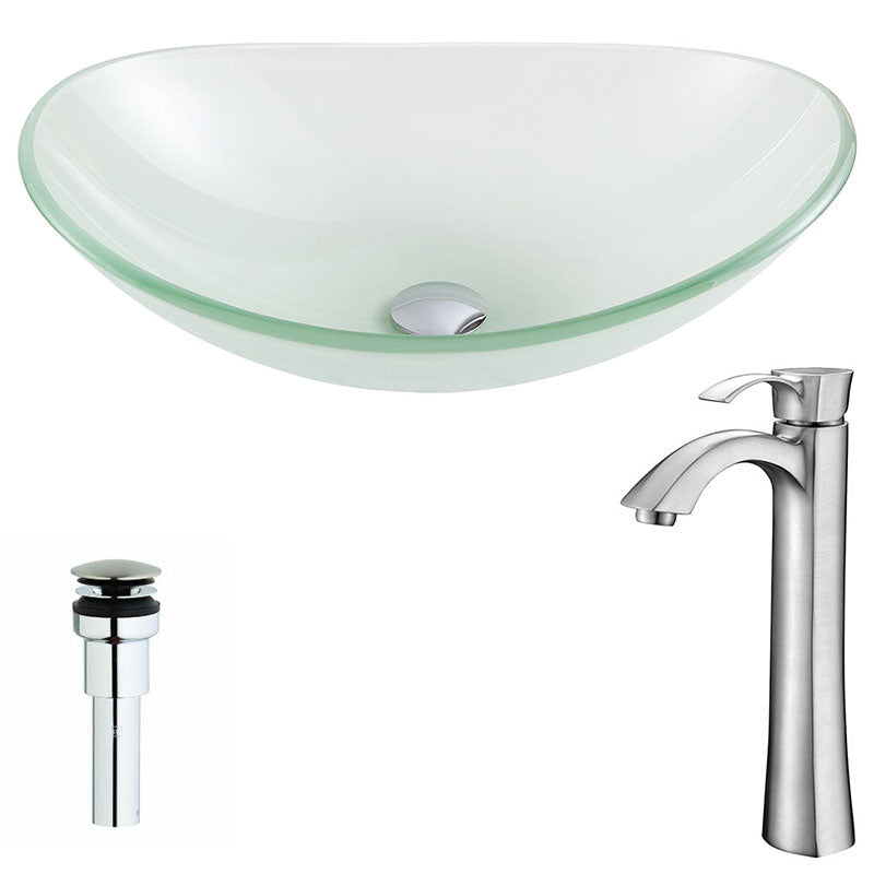 Anzzi Forza Series Deco-Glass Vessel Sink in Lustrous Frosted with Harmony Faucet in Brushed Nickel