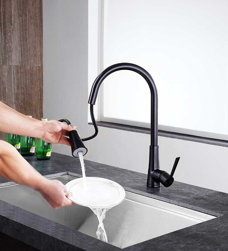 Anzzi Tulip Single-Handle Pull-Out Sprayer Kitchen Faucet in Oil Rubbed Bronze KF-AZ216ORB 7