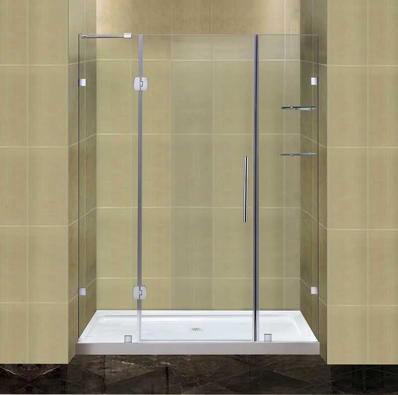 Aston Completely Frameless Hinged Shower Door with Glass Shelves and Low-Profile Base