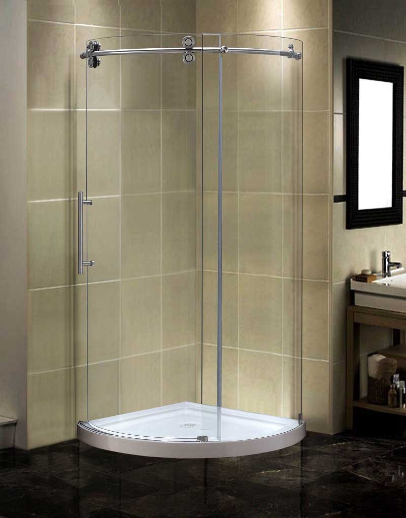 Aston Completely Frameless Round Sliding Shower Door Enclosure with Low-Profile Base