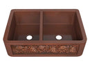 Anzzi Dalmatia Farmhouse Handmade Copper 33 in. 40/60 Double Bowl Kitchen Sink with Grape Vine Design in Polished Antique Copper SK-007 7