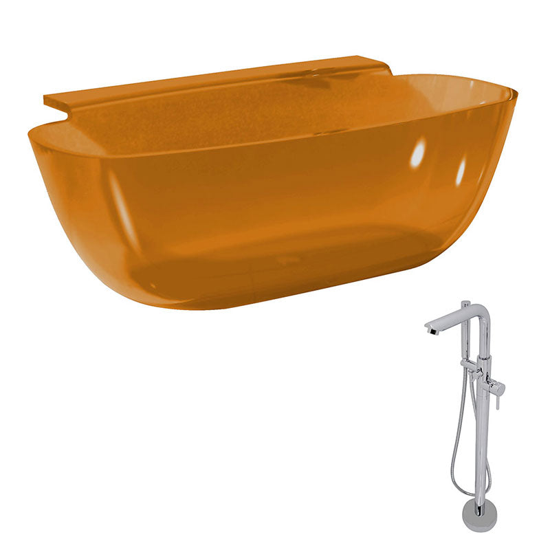 Anzzi Vida 5.2 ft. Man-Made Stone Freestanding Non-Whirlpool Bathtub in Honey Amber and Sens Series Faucet in Chrome