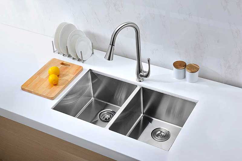 Anzzi VANGUARD Series 32 in. Under Mount 50/50 Dual Basin Handmade Stainless Steel Kitchen Sink 5