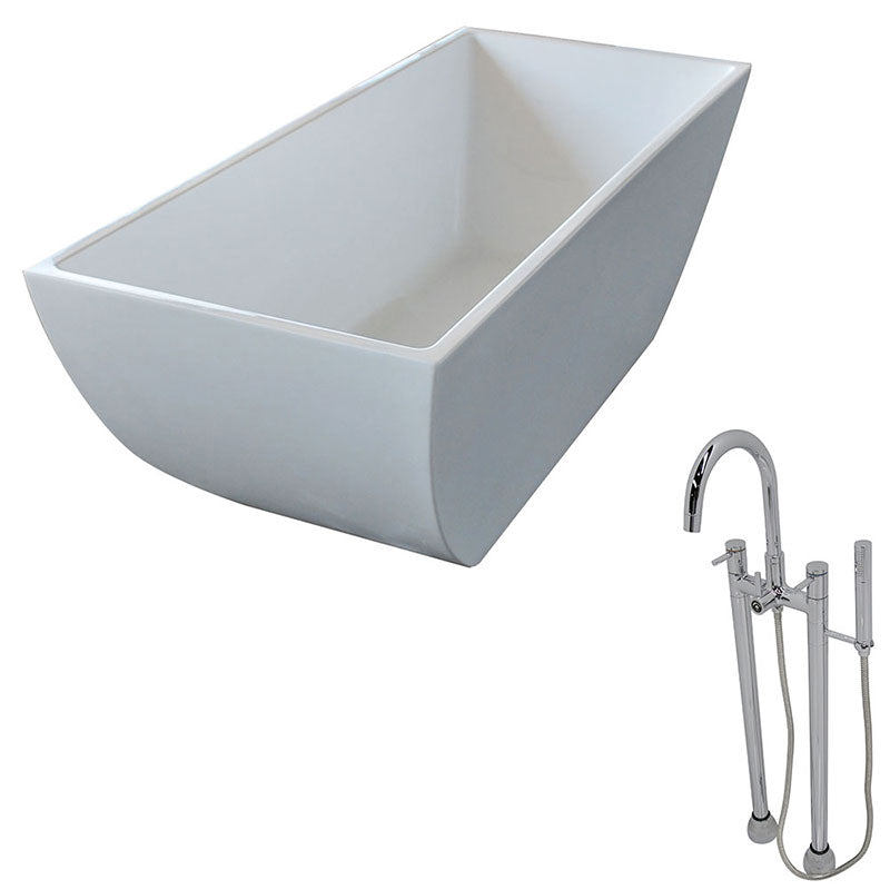 Anzzi Rook 5.6 ft. Acrylic Freestanding Non-Whirlpool Bathtub in White and Sol Series Faucet in Chrome