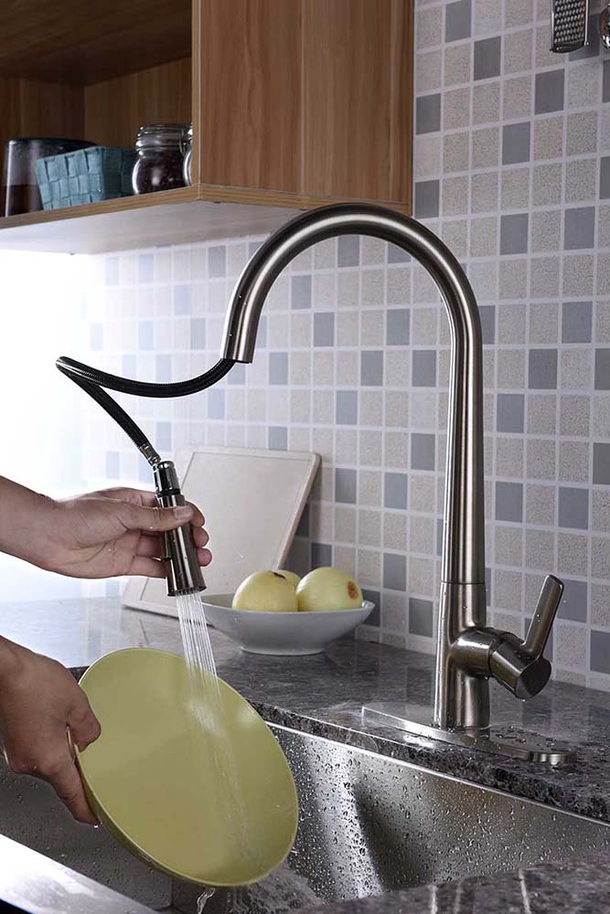 Anzzi Orbital Single Handle Pull-Down Sprayer Kitchen Faucet in Brushed Nickel KF-AZ186BN 6