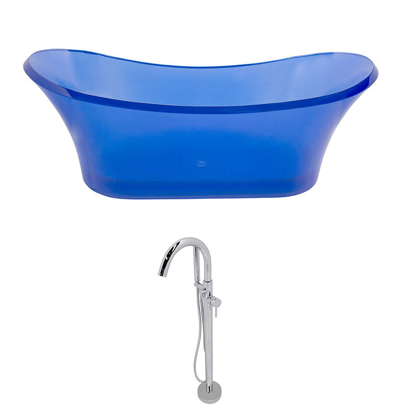Anzzi Azul 5.8 ft. Man-Made Stone Freestanding Non-Whirlpool Bathtub in Regal Blue and Kros Series Faucet in Chrome