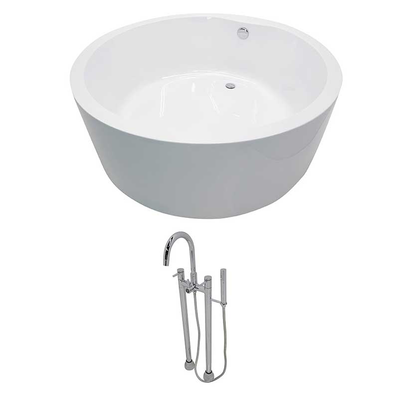 Anzzi Rotunda 4.9 ft. Acrylic Freestanding Non-Whirlpool Bathtub in White and Sol Series Faucet in Chrome