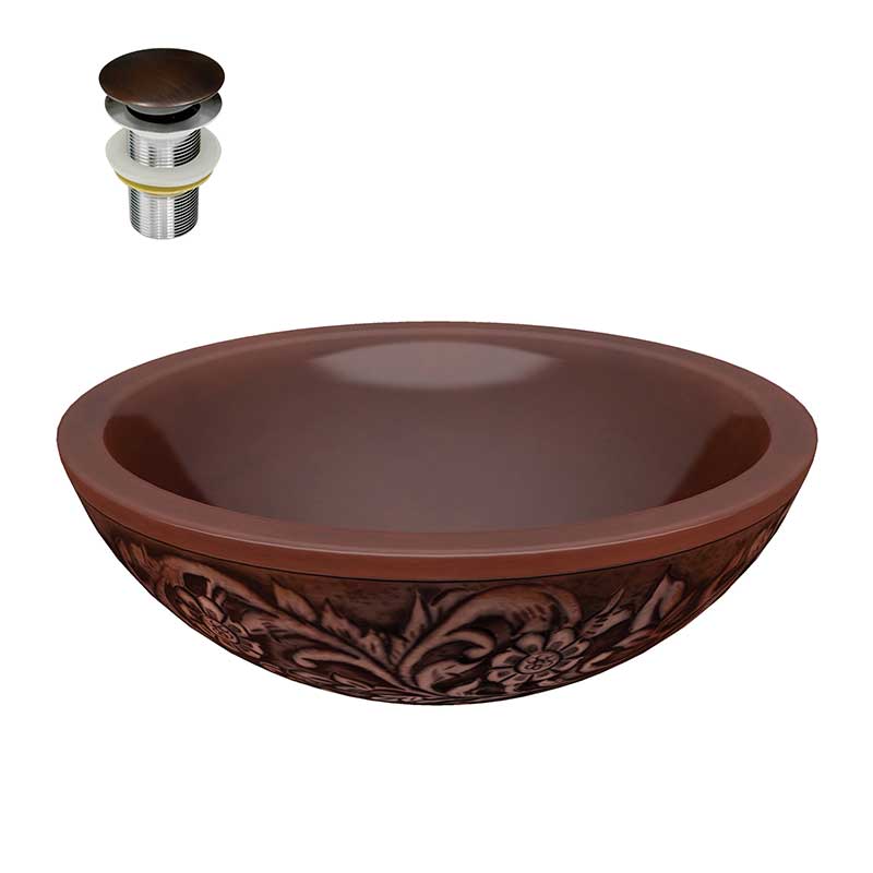 Anzzi Theban 16 in. Handmade Vessel Sink in Polished Antique Copper with Floral Design Exterior BS-011