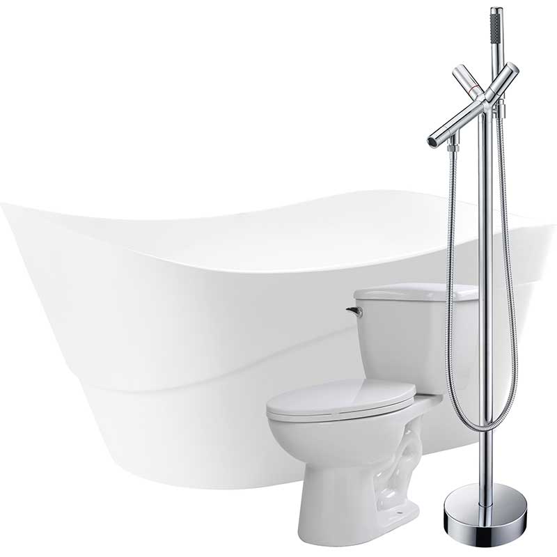 Anzzi Kahl 67 in. Acrylic Flatbottom Non-Whirlpool Bathtub with Havasu Faucet and Kame 1.28 GPF Toilet FTAZ094-42C-55