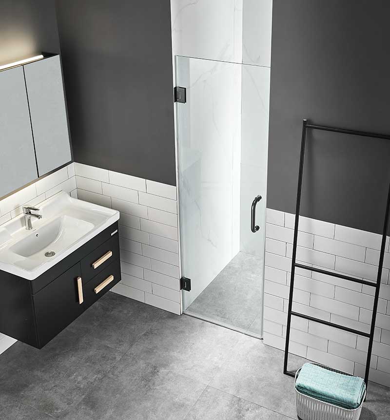 Anzzi Fellow Series 30 in. x 72 in. Frameless Hinged Shower Door in Matte Black with Handle SD-AZ09-02MB 4