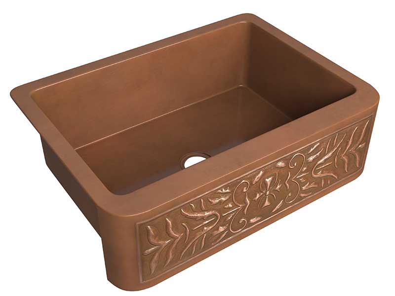 Anzzi Florina Farmhouse Handmade Copper 30 in. 0-Hole Single Bowl Kitchen Sink with Flower Design Panel in Polished Antique Copper SK-014 5