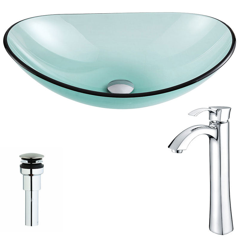 Anzzi Major Series Deco-Glass Vessel Sink in Lustrous Green with Harmony Faucet in Chrome