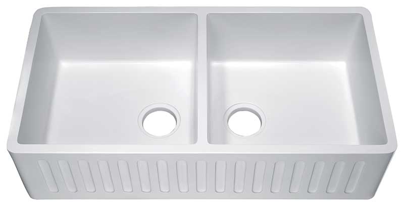 Anzzi Roine Farmhouse Reversible Glossy Solid Surface 35 in. Double Basin Kitchen Sink in White K-AZ224-2A