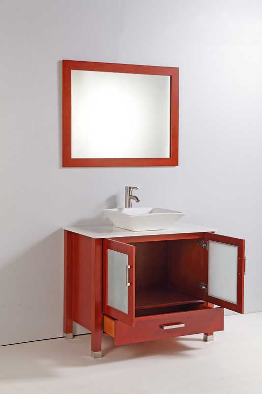 Legion Furniture 36" Solid Wood Sink Vanity With Mirror And Faucet Cherry 2