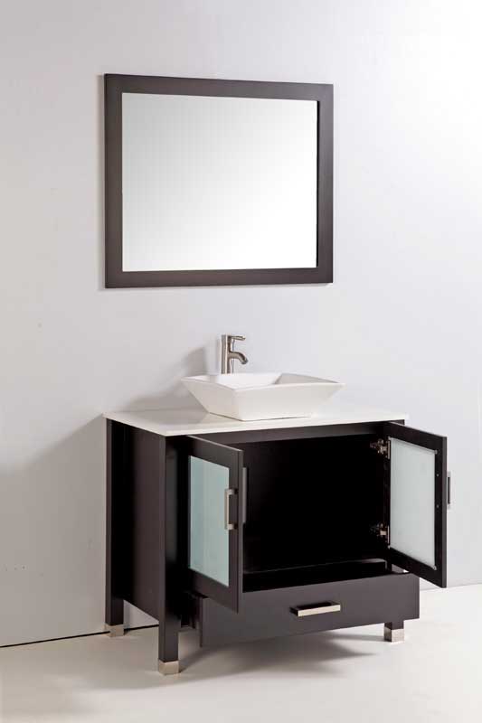 Legion Furniture 36" Solid Wood Sink Vanity With Mirror And Faucet Espresso 2