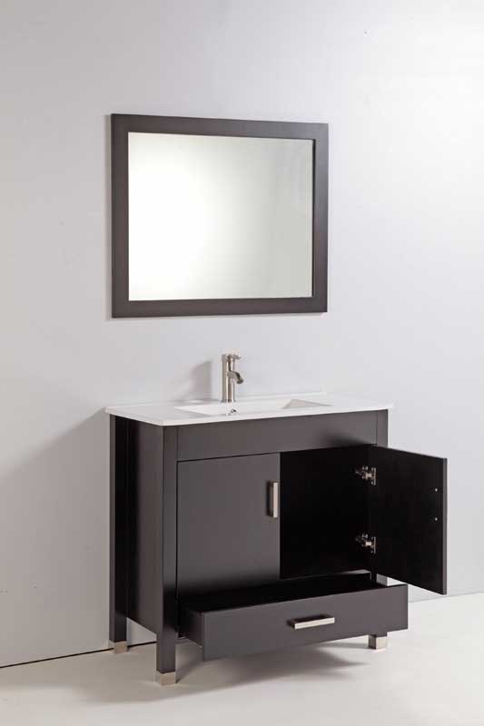 Legion Furniture 36" Solid Wood Sink Vanity With Mirror And Faucet Espresso 2