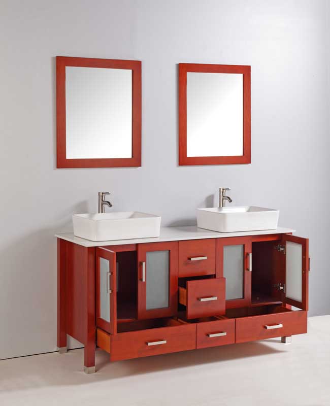 Legion Furniture 59" Solid Wood Sink Vanity With Mirror And Faucet Cherry 3