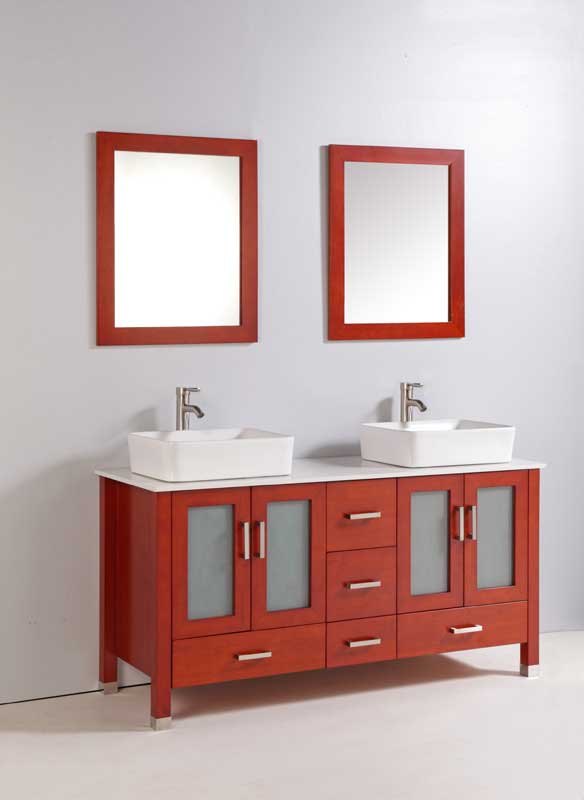 Legion Furniture 59" Solid Wood Sink Vanity With Mirror And Faucet Cherry