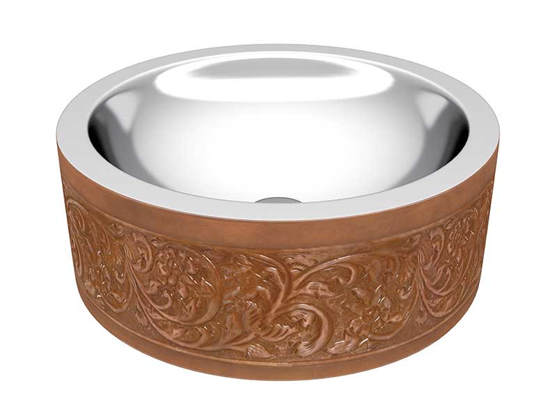 Anzzi Fleet 16 in. Handmade Vessel Sink in Polished Antique Copper with Floral Design Exterior LS-AZ337
