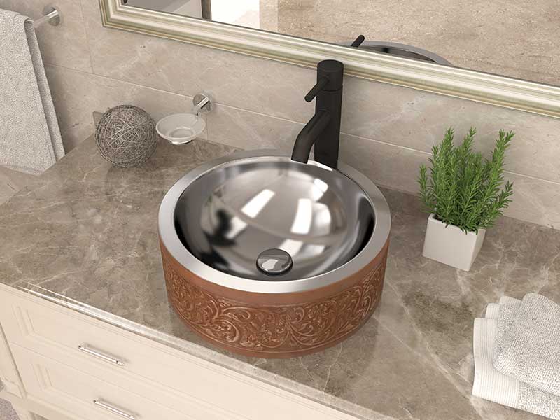 Anzzi Fleet 16 in. Handmade Vessel Sink in Polished Antique Copper with Floral Design Exterior LS-AZ337 3