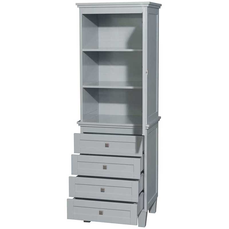 Amare Bathroom Linen Tower in Oyster Gray with Shelved Cabinet Storage and 4 Drawers 2