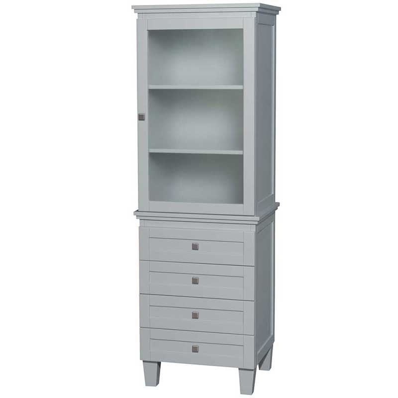 Amare Bathroom Linen Tower in Oyster Gray with Shelved Cabinet Storage and 4 Drawers