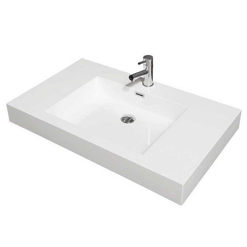 Axa 36" Single Bathroom Vanity in Glossy White, Acrylic Resin Countertop, Integrated Sink and 24" Mirror 3