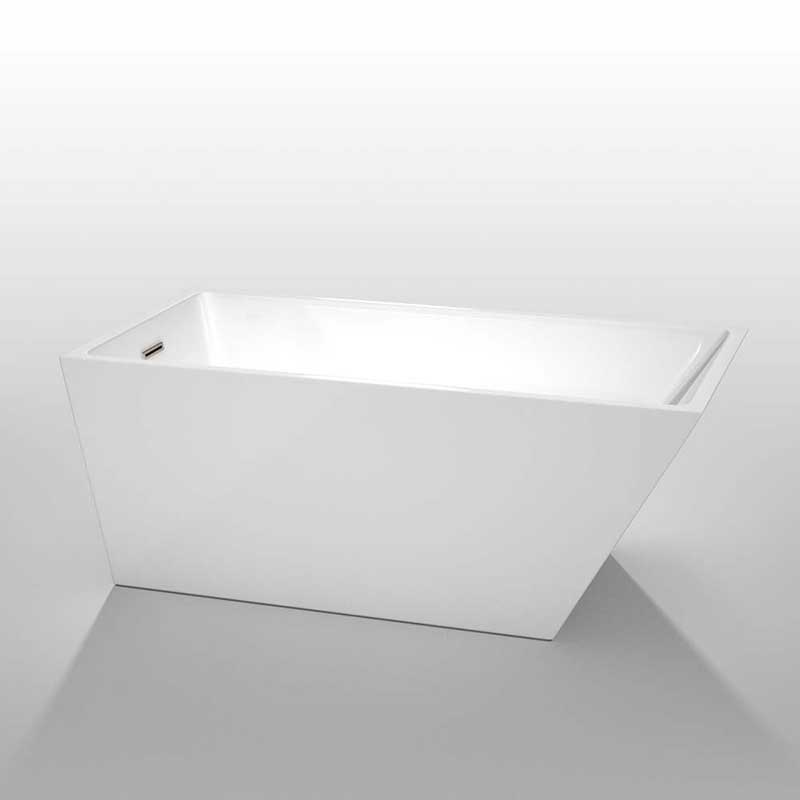 Wyndham Collection Hannah 59 inch Freestanding Bathtub in White with Brushed Nickel Drain and Overflow Trim 2