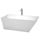 Wyndham Collection Hannah 67 inch Freestanding Bathtub in White with Floor Mounted Faucet, Drain and Overflow Trim in Brushed Nickel
