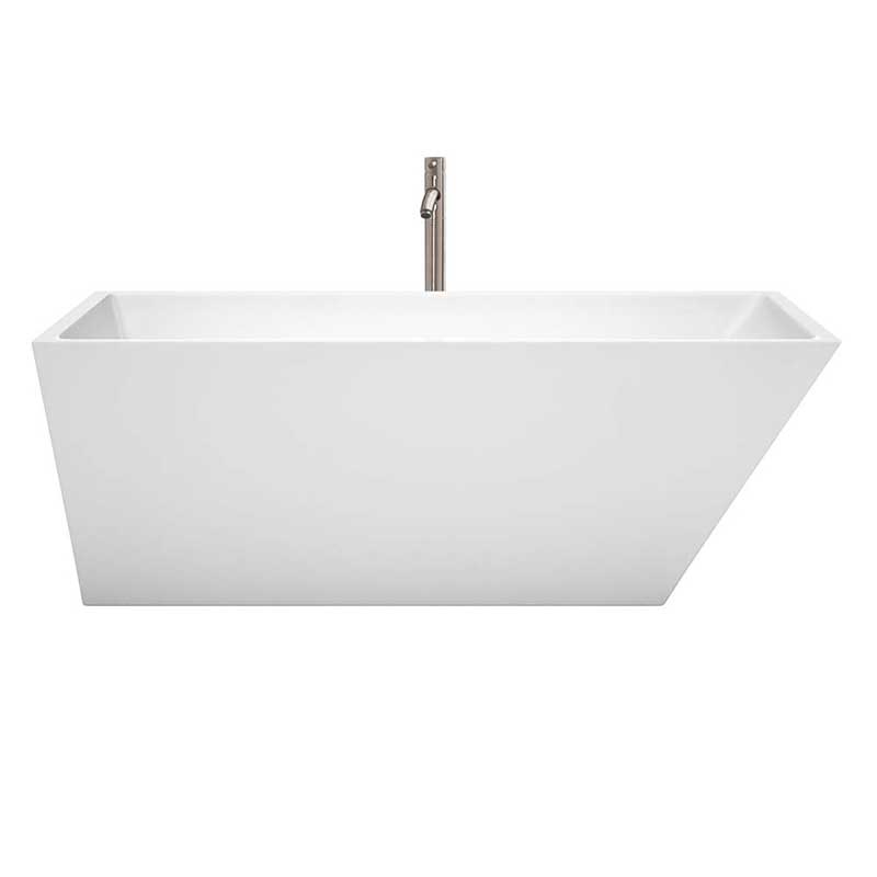 Wyndham Collection Hannah 67 inch Freestanding Bathtub in White with Floor Mounted Faucet, Drain and Overflow Trim in Brushed Nickel 4