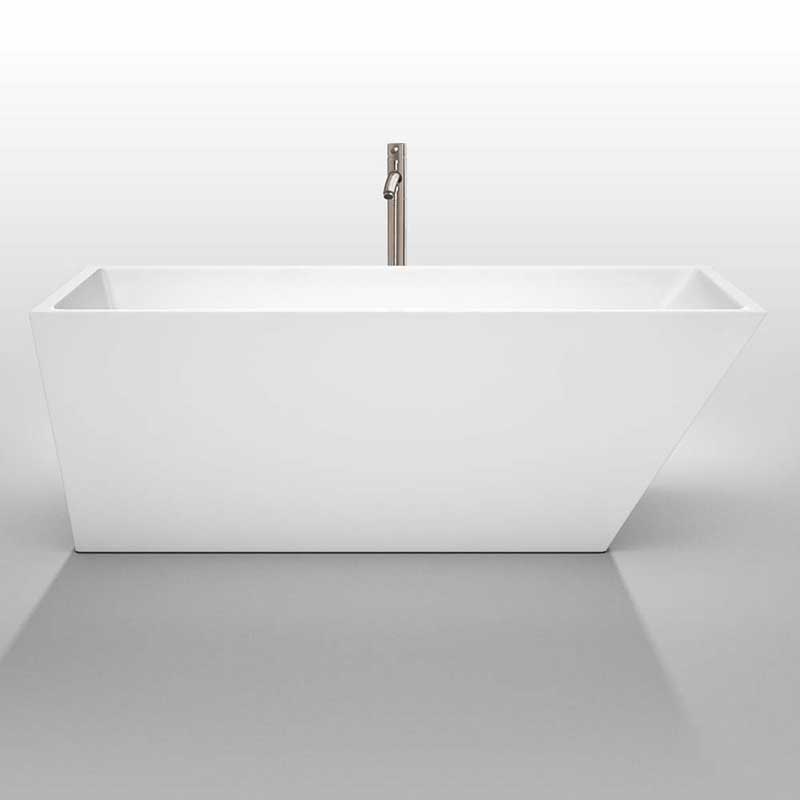 Wyndham Collection Hannah 67 inch Freestanding Bathtub in White with Floor Mounted Faucet, Drain and Overflow Trim in Brushed Nickel 3