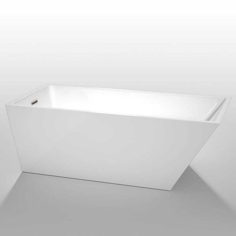 Wyndham Collection Hannah 67 inch Freestanding Bathtub in White with Brushed Nickel Drain and Overflow Trim 2