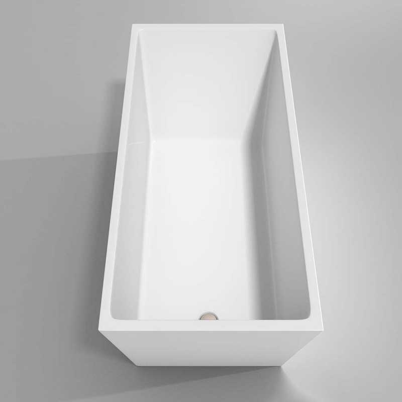 Wyndham Collection Hannah 67 inch Freestanding Bathtub in White with Brushed Nickel Drain and Overflow Trim 5