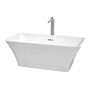Wyndham Collection Tiffany 59 inch Freestanding Bathtub in White with Floor Mounted Faucet, Drain and Overflow Trim in Brushed Nickel
