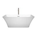 Wyndham Collection Tiffany 59 inch Freestanding Bathtub in White with Floor Mounted Faucet, Drain and Overflow Trim in Brushed Nickel 4