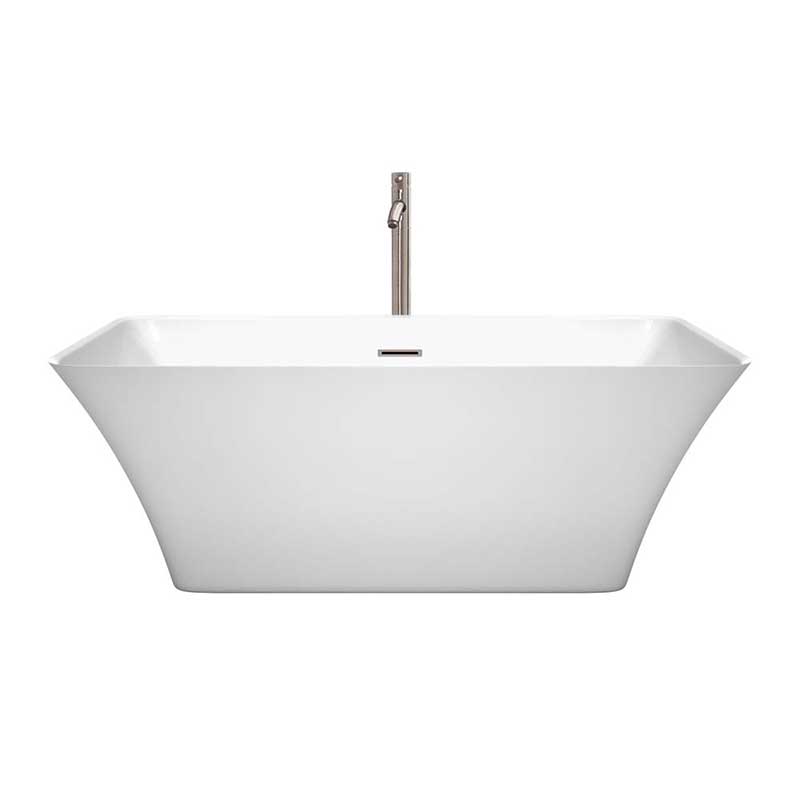 Wyndham Collection Tiffany 59 inch Freestanding Bathtub in White with Floor Mounted Faucet, Drain and Overflow Trim in Brushed Nickel 4
